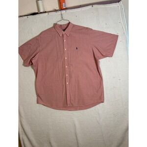 Ralph Lauren Vintage Buttondown Shirt Mens XXL Orange Blue Plaid Short Sleeve